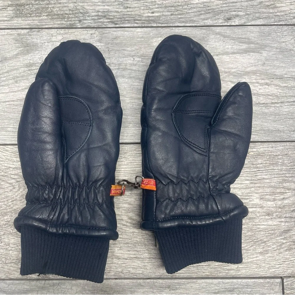Vintage Kombi Blue Leather Mittens Diamond Pattern Women's Medium - Picture 2 of 8